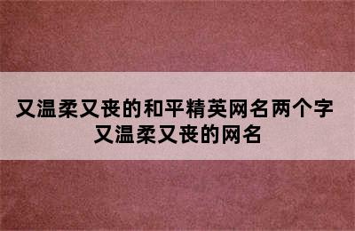 又温柔又丧的和平精英网名两个字 又温柔又丧的网名